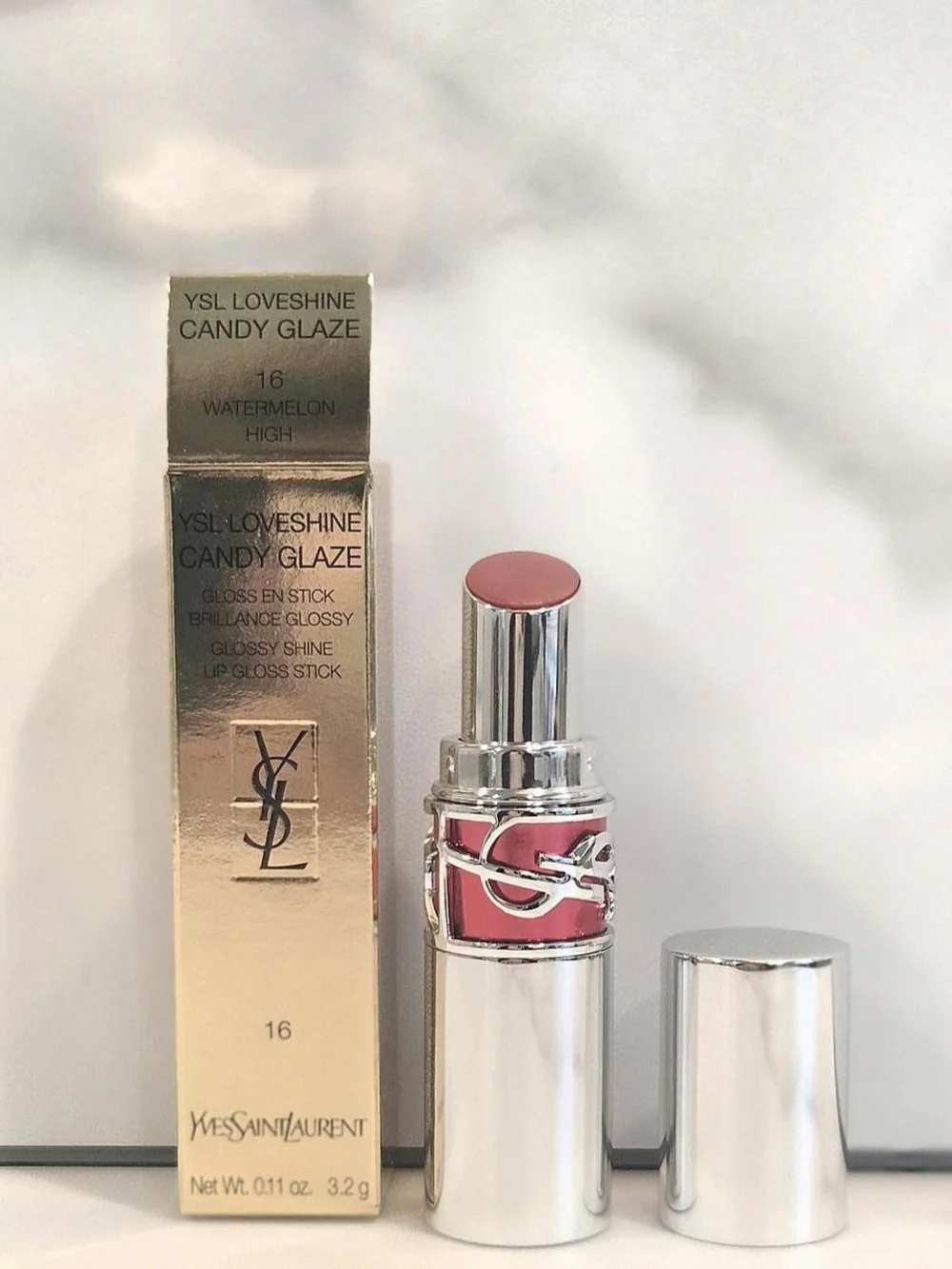 YSL Candy Glaze Lip Gloss Stick Double Care Balm 16 Watermelon High - NEW IN BOX